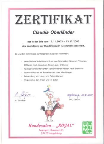 Hundesalon Anders! Zertifikat 3
